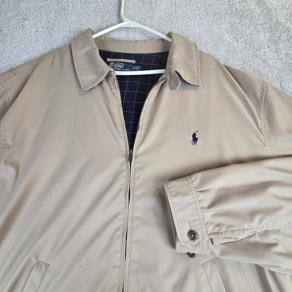 Polo Ralph Lauren Harrington Jacket Mens 2XLT Tall Tan Beige Zip Up Check Lining